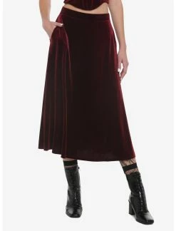 HUNIVERS Burgundy Velvet Maxi Skirt