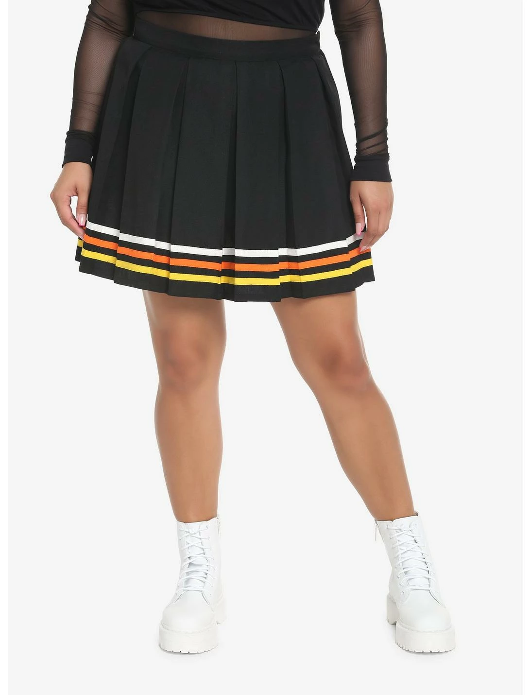 HUNIVERS Candy Corn Stripe Pleated Skirt Plus Size