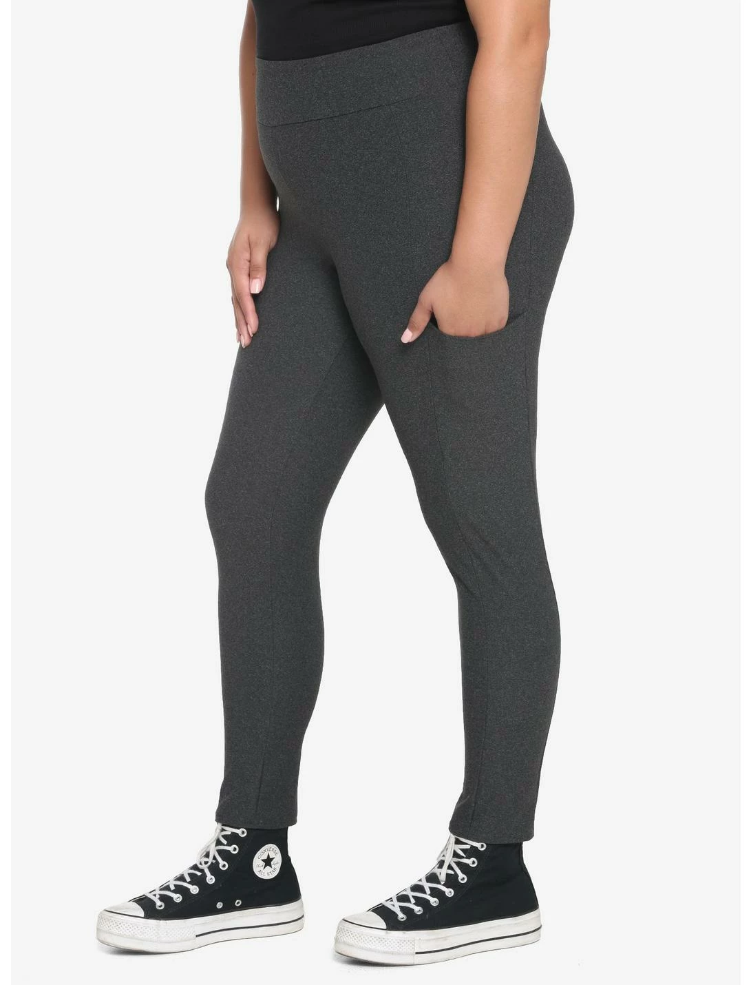 HUNIVERS Charcoal Grey Leggings With Pocket Plus Size - Image 3