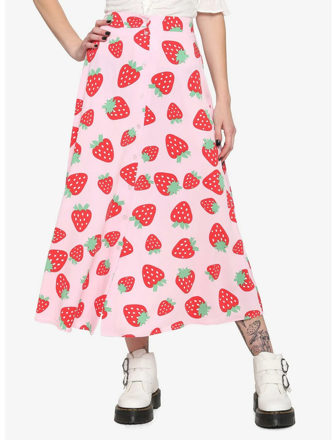 HUNIVERS Pink Strawberry Maxi Skirt
