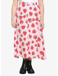 HUNIVERS Pink Strawberry Maxi Skirt Plus Size