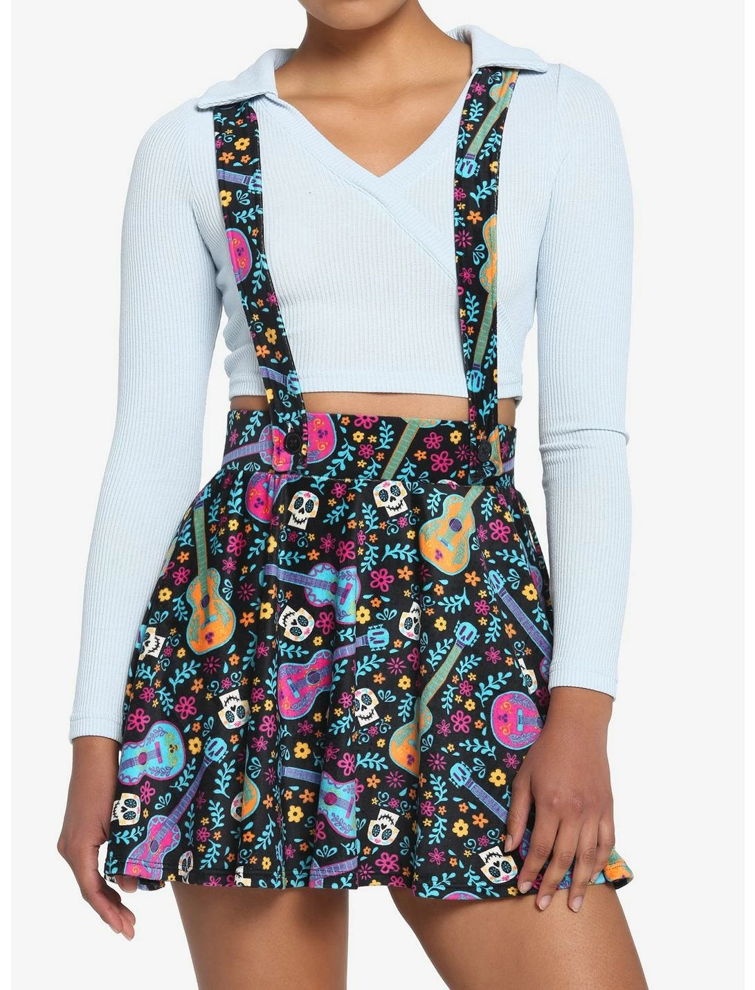 HUNIVERS Disney Pixar Coco Sugar Skull & Guitar Velvet Suspender Skirt