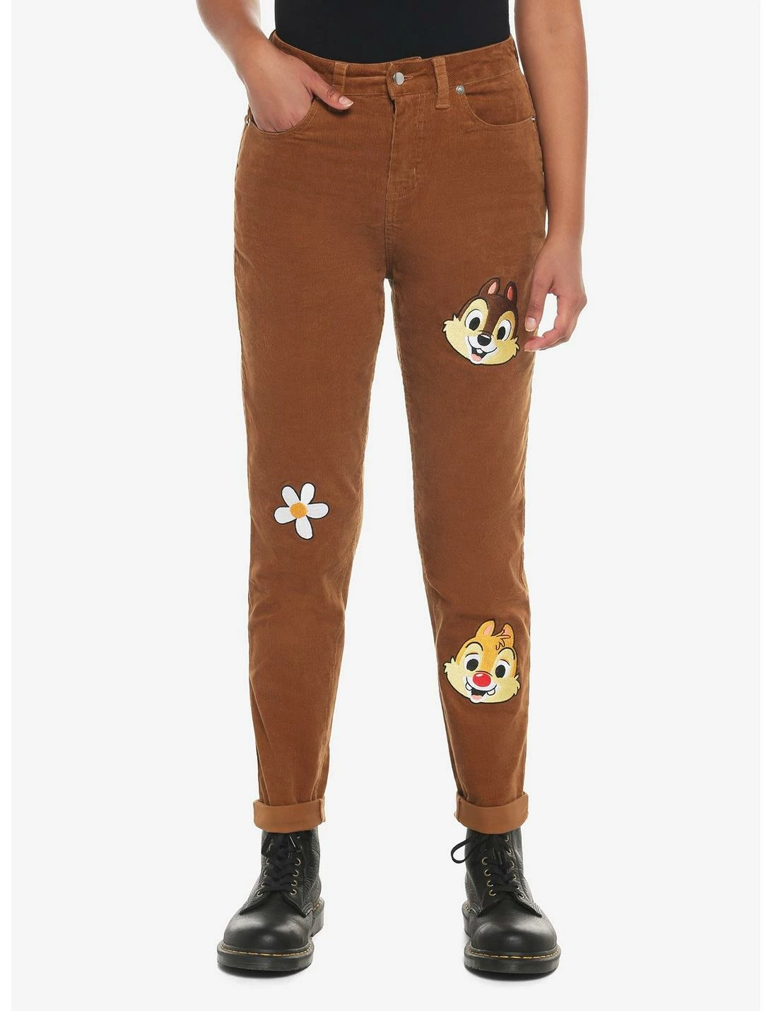 HUNIVERS Disney Chip 'N' Dale Embroidered Corduroy Mom Jeans