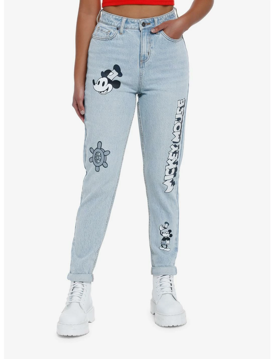 HUNIVERS Disney Mickey Mouse Steamboat Willie Mom Jeans