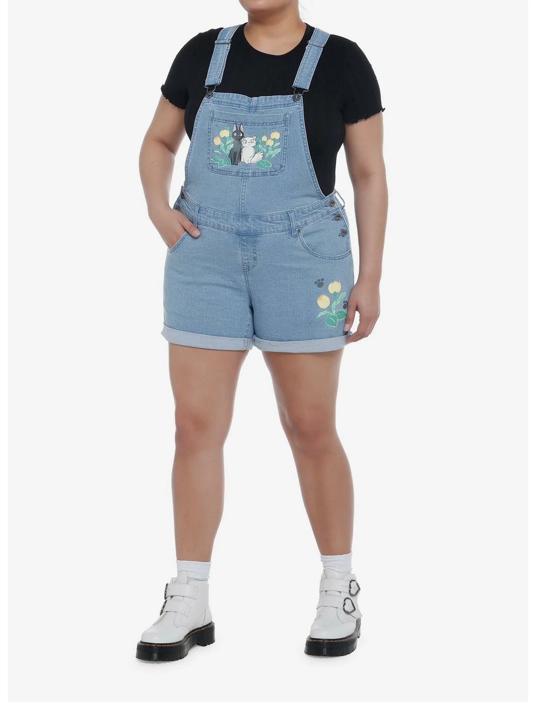 HUNIVERS Her Universe Studio Ghibli Kiki's Delivery Service Jiji & Lily Flower Shortalls Plus Size - Image 2