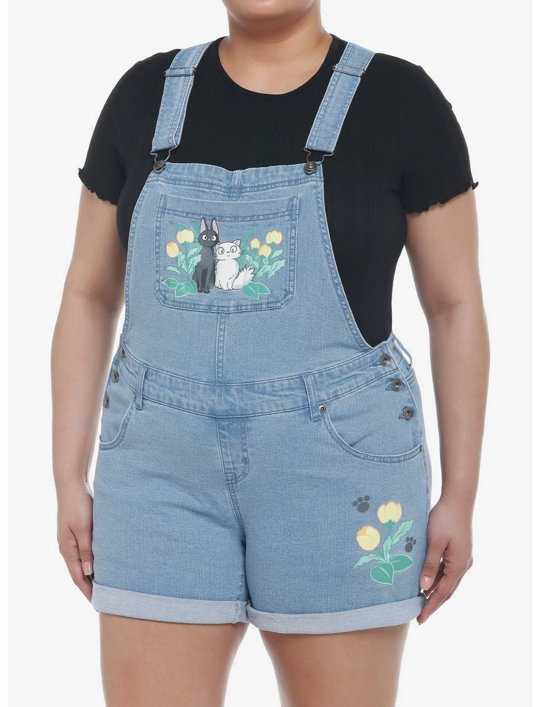 HUNIVERS Her Universe Studio Ghibli Kiki's Delivery Service Jiji & Lily Flower Shortalls Plus Size