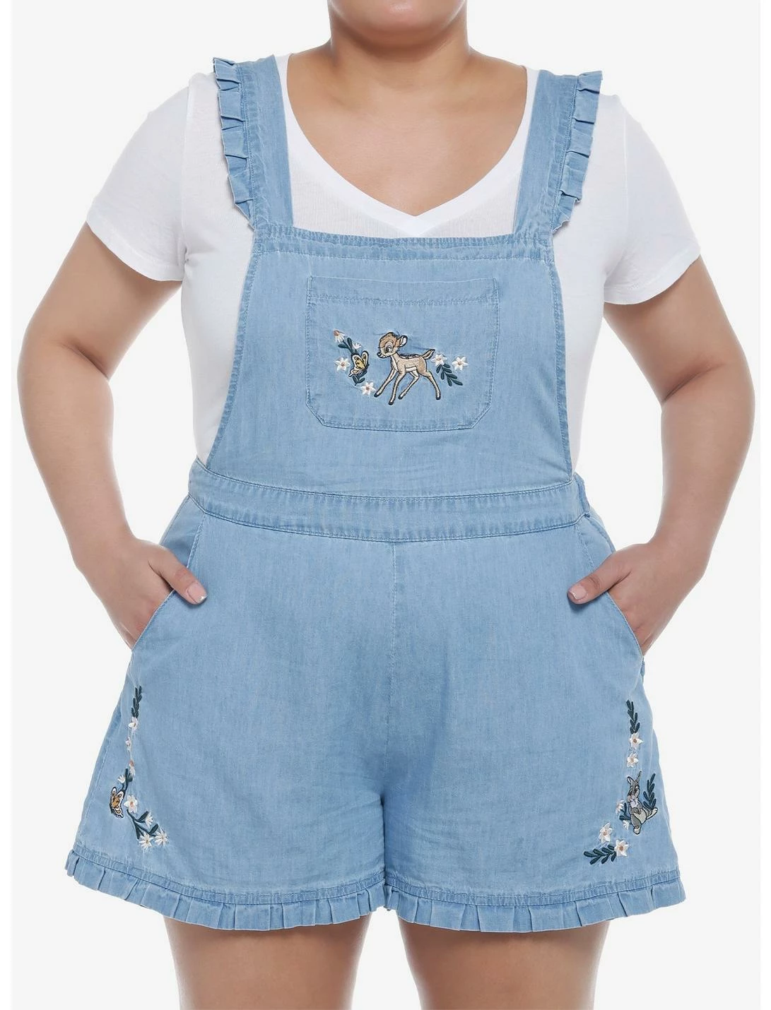 HUNIVERS Disney Bambi Ruffle Denim Shortalls Plus Size