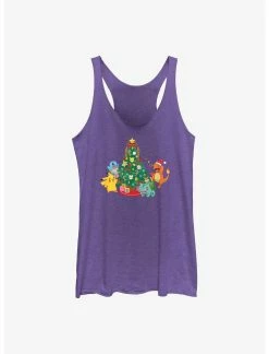 Null Pokémon Christmas Tree Pikachu, Squirtle, Bulbasaur And Charmander Womens Tank Top