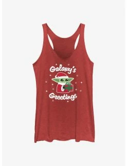 Null Star Wars The Mandalorian Santa Grogu Galaxy's Greetings Womens Tank Top