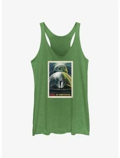 Null Star Wars The Mandalorian Grogu & Mando N-1 Starfighter Poster Womens Tank Top