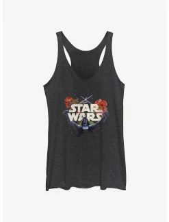 Null Star Wars Floral Darth Vader Womens Tank Top