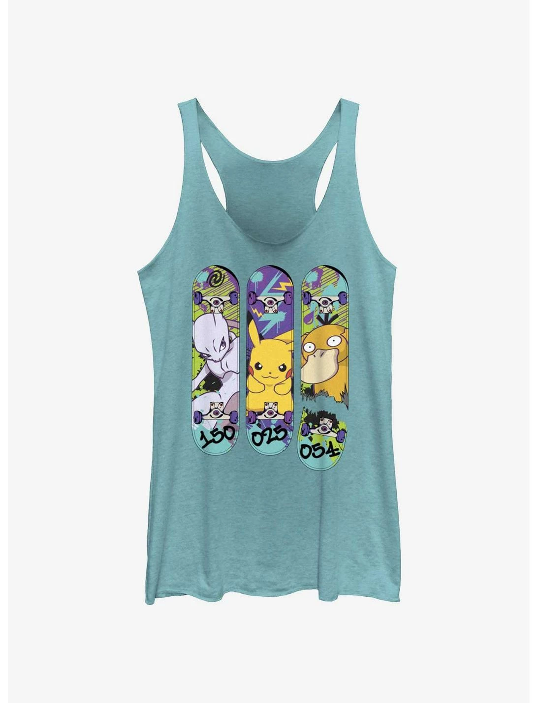Null Pokemon Mewtwo, Pikachu, And Psyduck Skateboard Deck Art Womens Tank Top